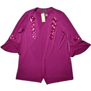 PICADILLY CANADA Women Medium Dark Barberry 3/4 Sleeve Sequin Trim Cardigan NEW